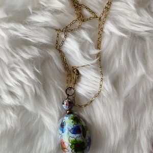Vintage Hand painted Cloisonne egg Pendant necklace